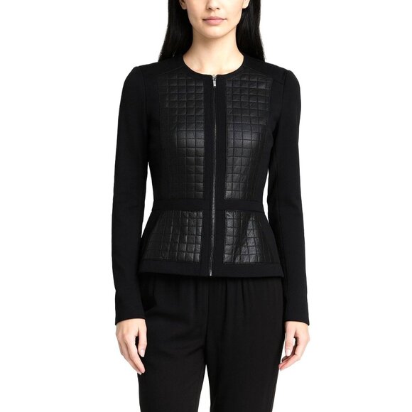 Rebecca Taylor Quilted Black Leather Panel Jacket - Picture 1 of 14
